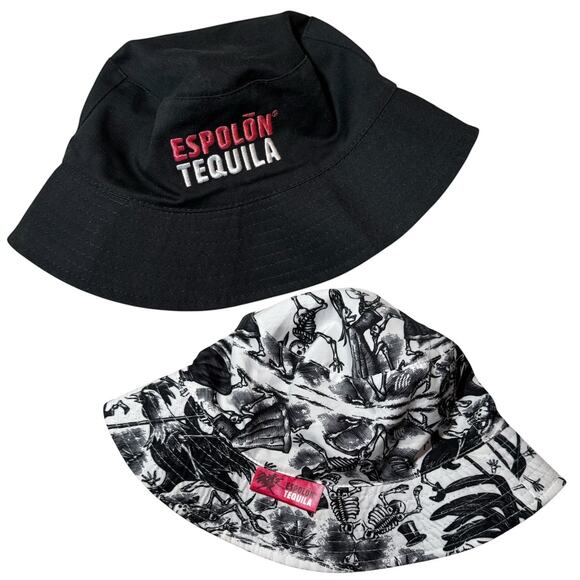 Espolon Tequila Reversible Bucket Hat Skulls Embroidered Logo White Black - Picture 1 of 13